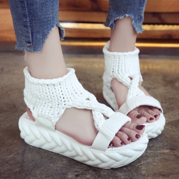 Woven fabric thick sole sandals