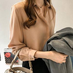 Women Solid Color Chiffon Shirts