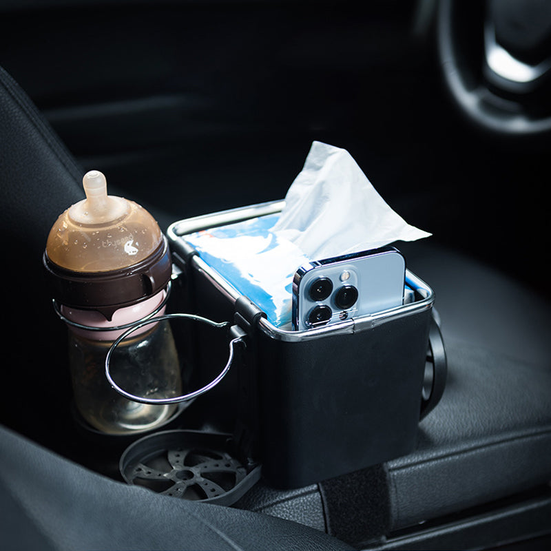 Multifunctional Car Tissue Box with Bottle Holder