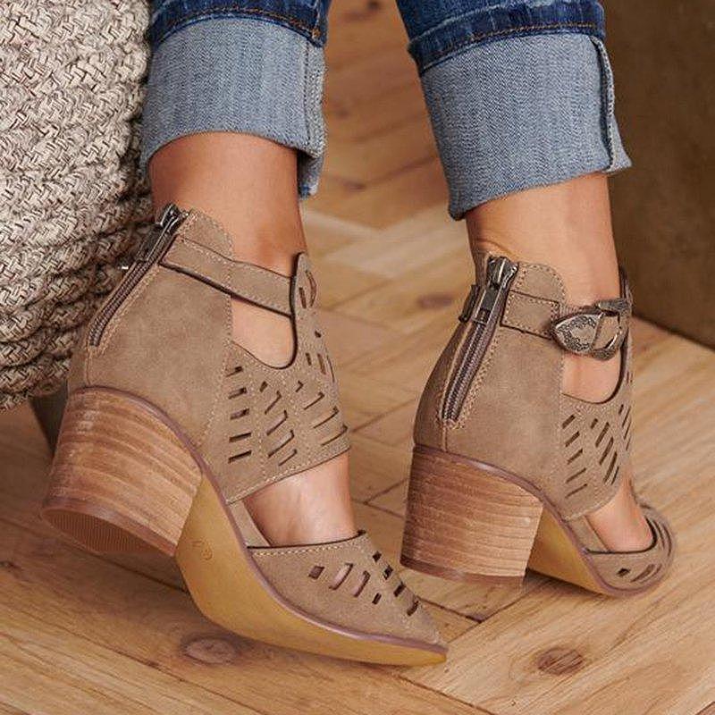 Buckle Hollow Heeled Sandals